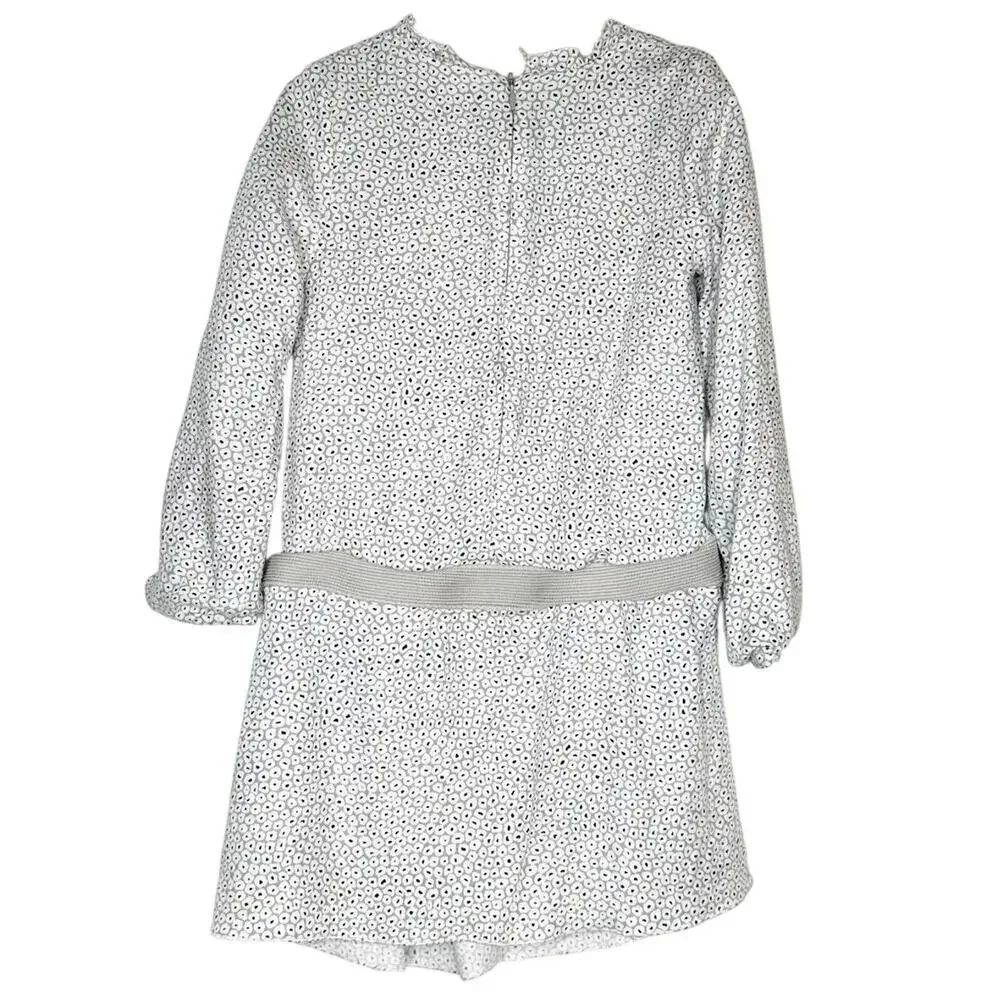 Chloe Girl's Drop Waist Long Sleeve Bow Dress Gray White Size 6